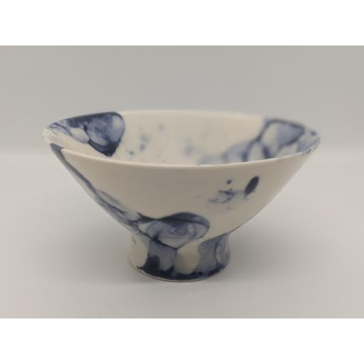 Conical footed bubble porcelain bowl, in blue by Anne Richards (no 1a), bespoke filled with hand poured candle