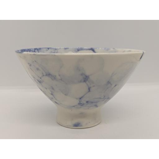 Conical footed bubble porcelain bowl, in blue by Anne Richards, bespoke filled with hand poured candle